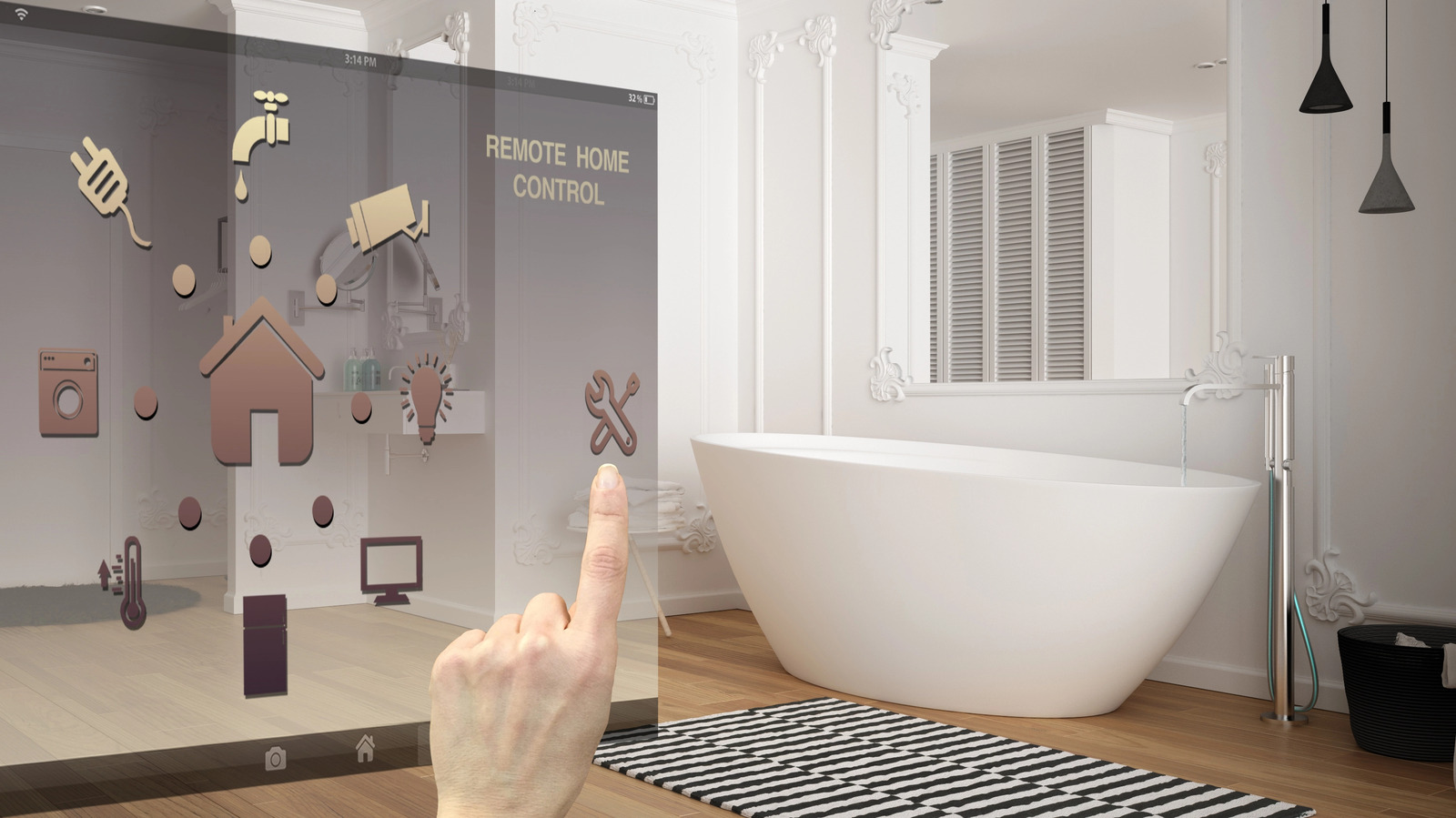 bathroom with bath and remote smart home feature